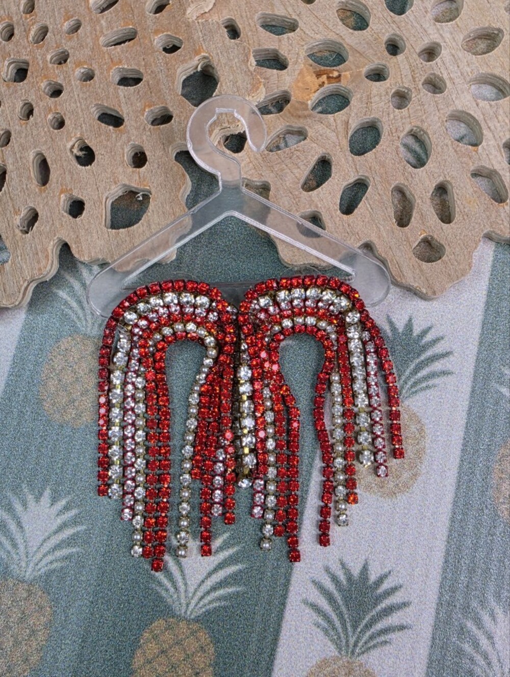 Feed Me Gems Red Crystal Fringe Statement Earrings